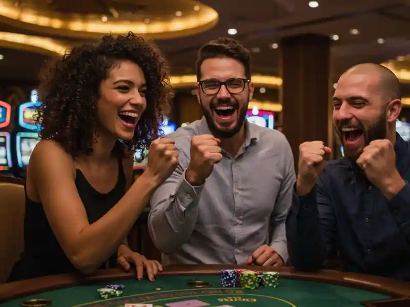 friends celebrating big win while playing pusoy card gameOnline and enjoying casino roulette excitement