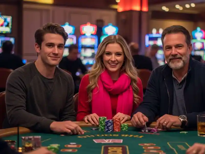 friends enjoying roulette and card play together at a casino with excitement powered by winfinity money games