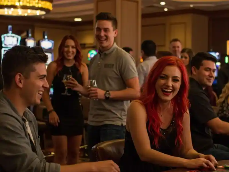 friends laughing and enjoying roulette table fun at winfinity money games casino