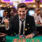 bwenas mobile casino man cheering while playing casino roulette