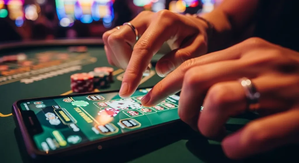 gamex online casino hands tapping phone during intense casino session buenas casino