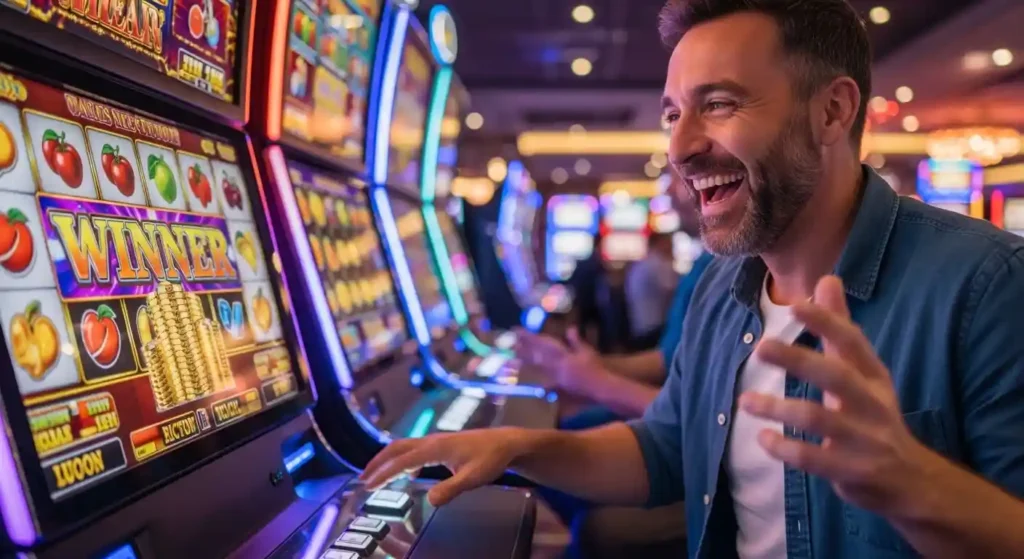gamezone casino platform man happy playing slot game
