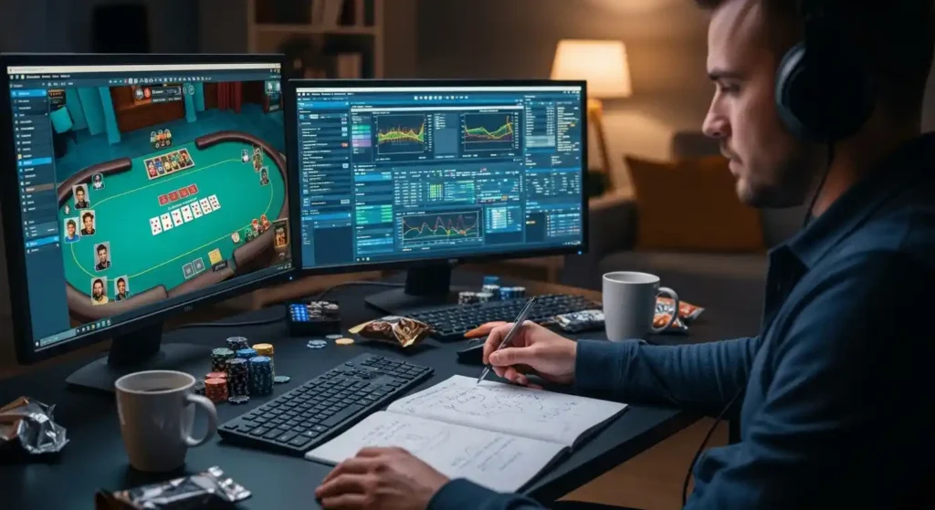 gamezone casino platform person immersed in online poker strategy session