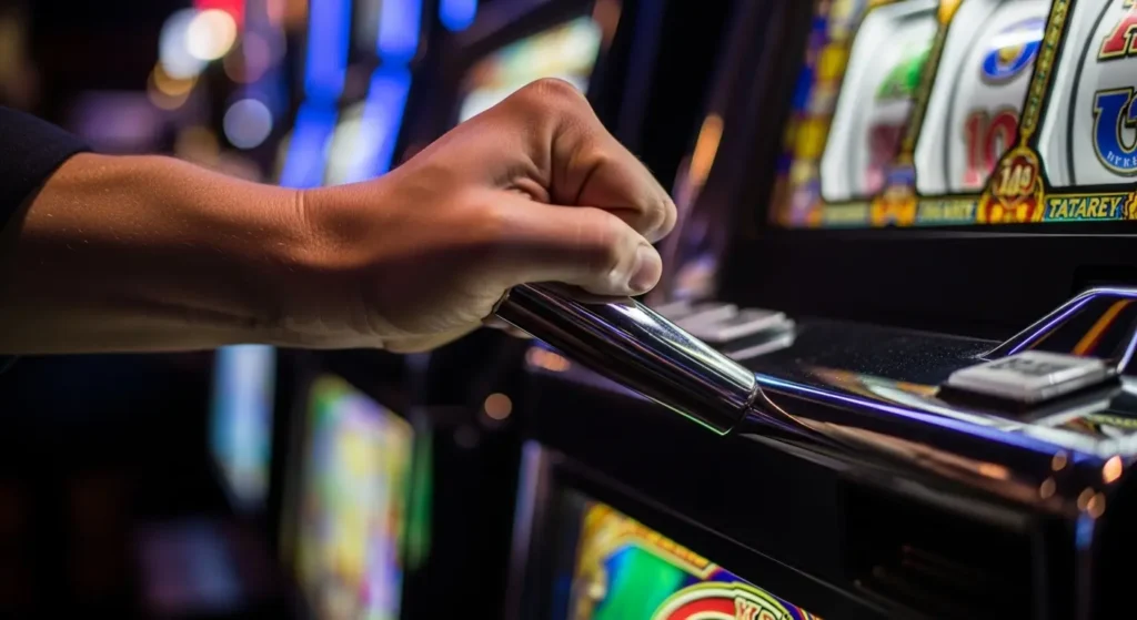 lucky cola online casino person pulls slot lever buenas casino