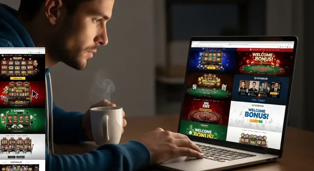 phlove online casino man exploring through different casino website buenas casino