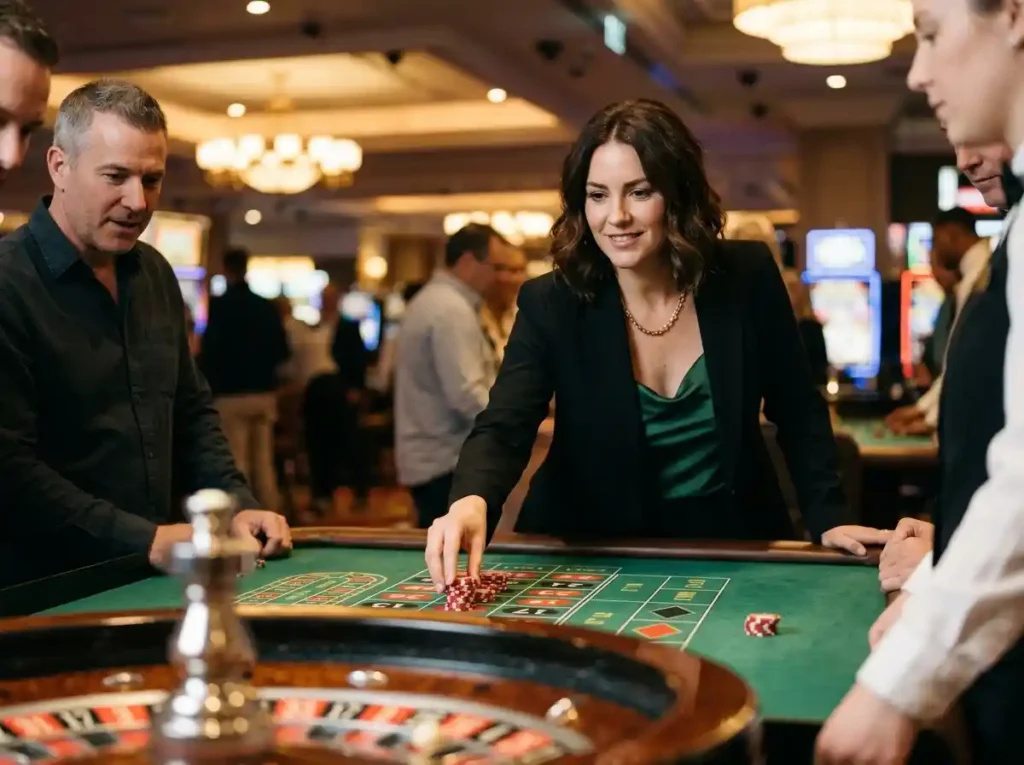 Confident woman placing a bet at a roulette table inside Ace PH Casino