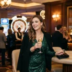 Fashionable woman enjoying a lively gaming moment inside Ace PH Casino