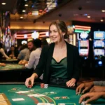 fachai slot young woman player in casino night scene playing table games inside a real casino