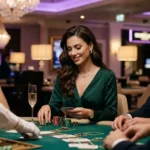 fc178 slot elegant female player enjoying a casino table game inside a real casino
