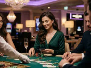 fc178 slot elegant female player enjoying a casino table game inside a real casino