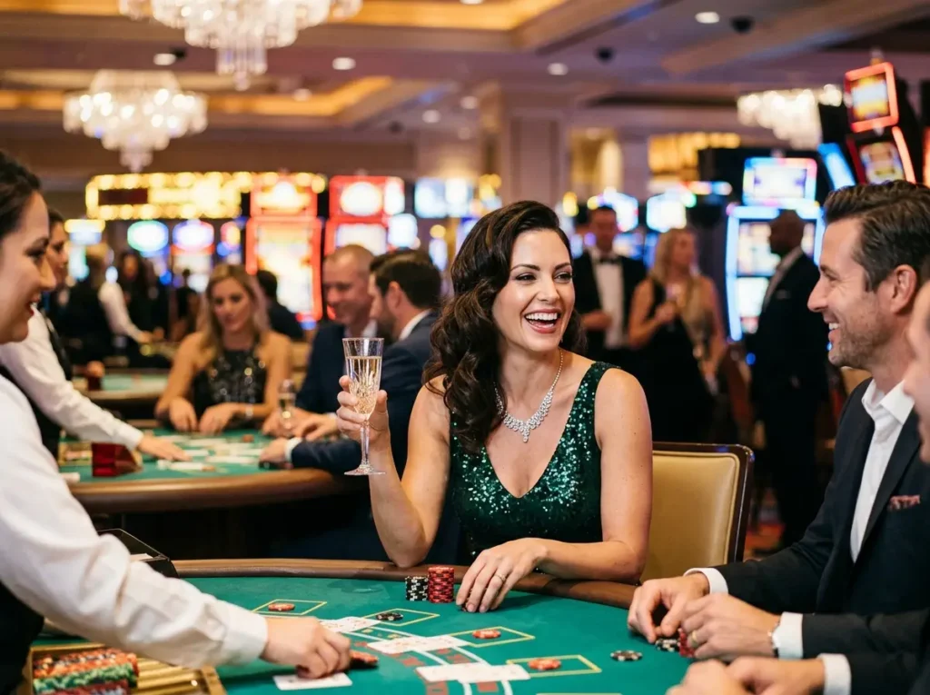 Chic female gambler playing a table game at 711 bet online casino