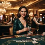 Player facing the camera while seated at a baccarat table at phlboss online casino