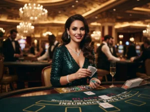 Player facing the camera while seated at a baccarat table at phlboss online casino