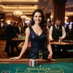 Woman enjoying a glamorous night at a luxury casino while representing AAAJL Online Casino.