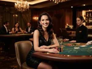 A chic female player enjoying a VIP casino room while exploring Biggest Online Casino games.
