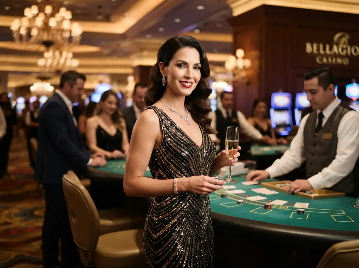 Glamorous lady enjoying a luxurious casino atmosphere inspired by ME777 Online Casino.