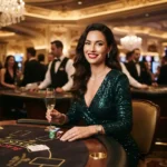 Stylish female player enjoying a luxury casino experience at a gaming table, inspired by PH Macau Online Casino.