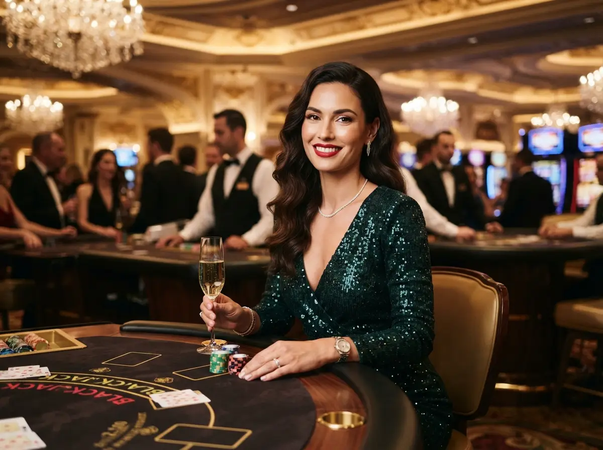 Stylish female player enjoying a luxury casino experience at a gaming table, inspired by PH Macau Online Casino.
