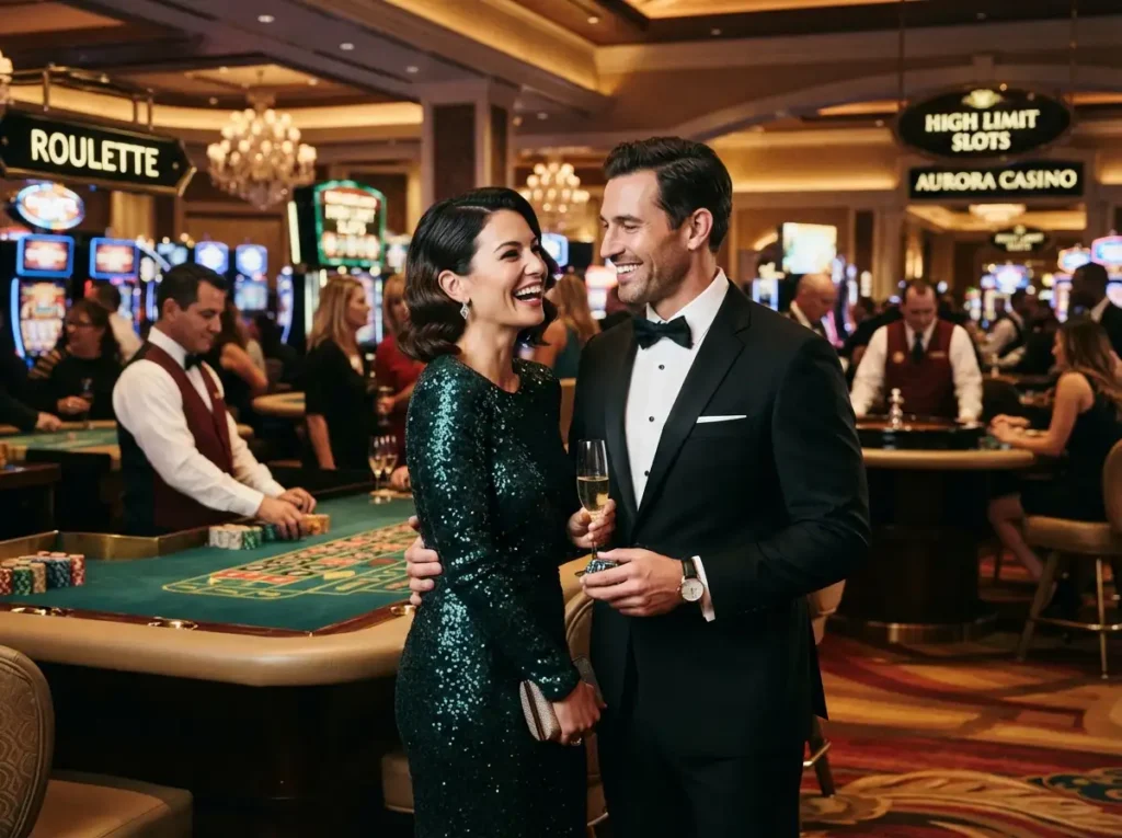 PH Pasay Online Casino couple player smiling together while enjoying a casino floor gaming experience